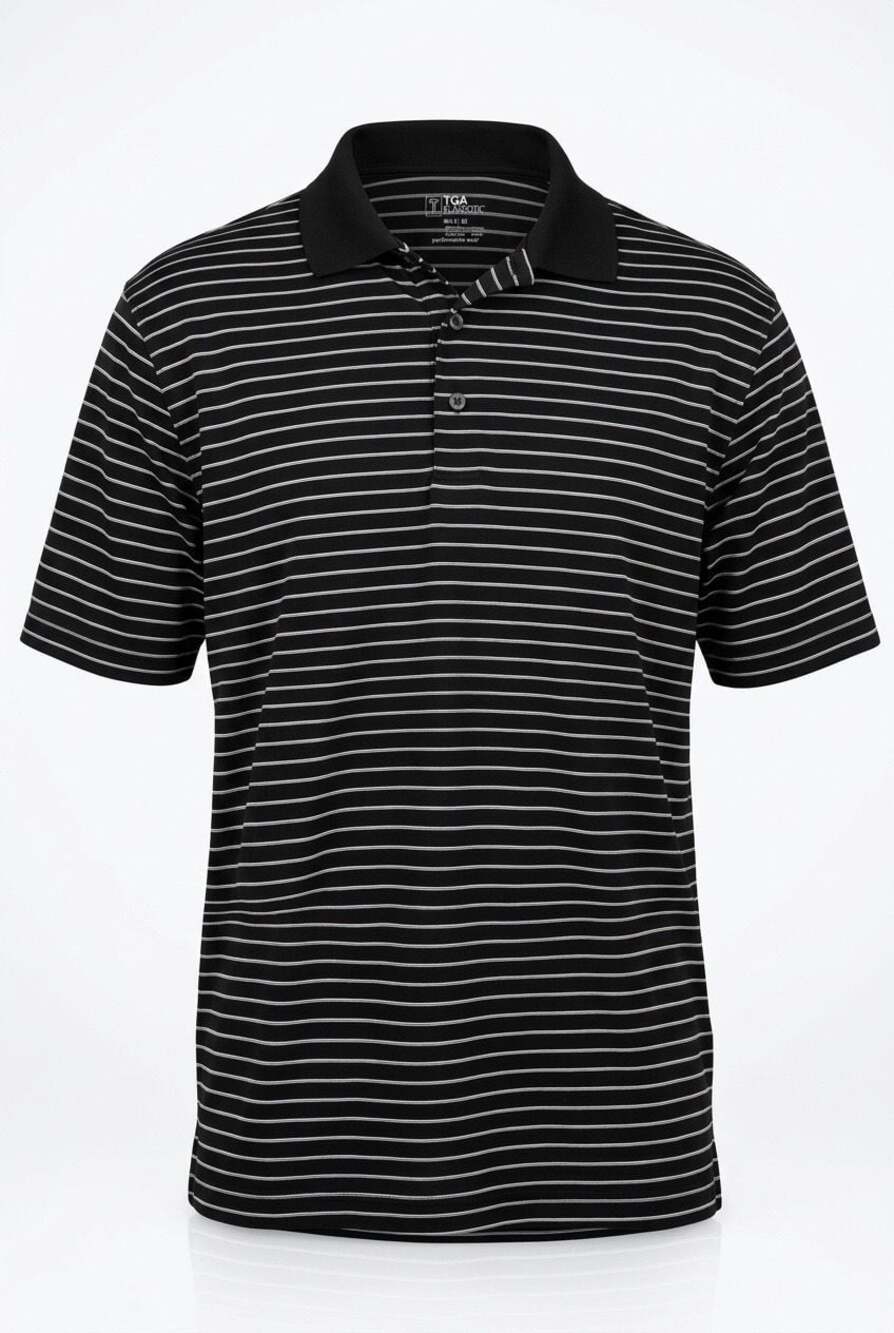 PGA Tour Men's Striped Performance Polo Shirt Black Size XL #503